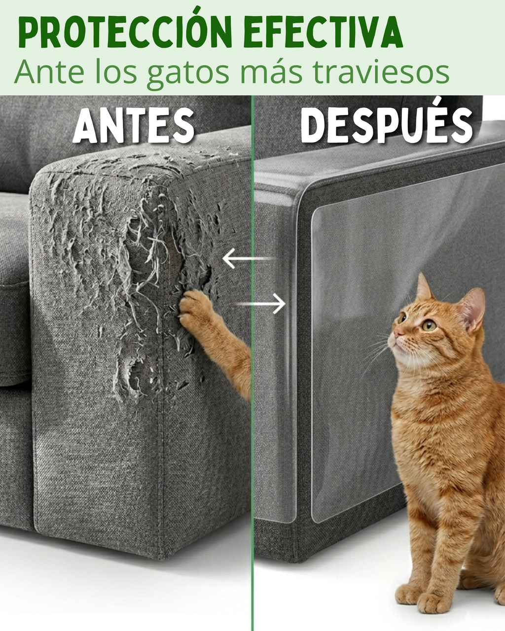 Protector Sofa Gatos Arañazos 20cm x 4m - Plastico Adhesivo Antiarañazos para Sofa y Puertas, Protector Transparente para Gatos y Perros, Fácil de Instalar