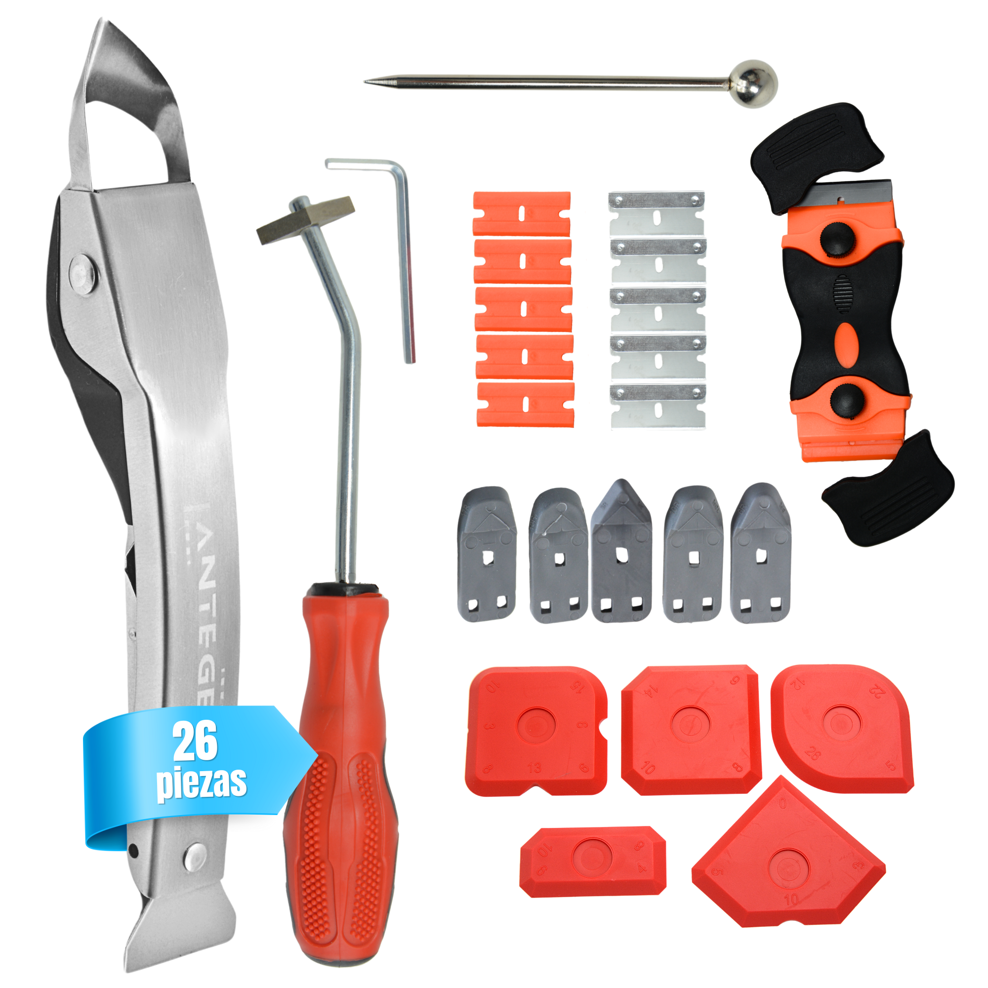 Antege Aplicador Silicona Y Quita Silicona Juntas, Kit 26 Piezas Con Espátulas, Rascador Y Herramienta Profesional De Calafateo En Acero Inoxidable