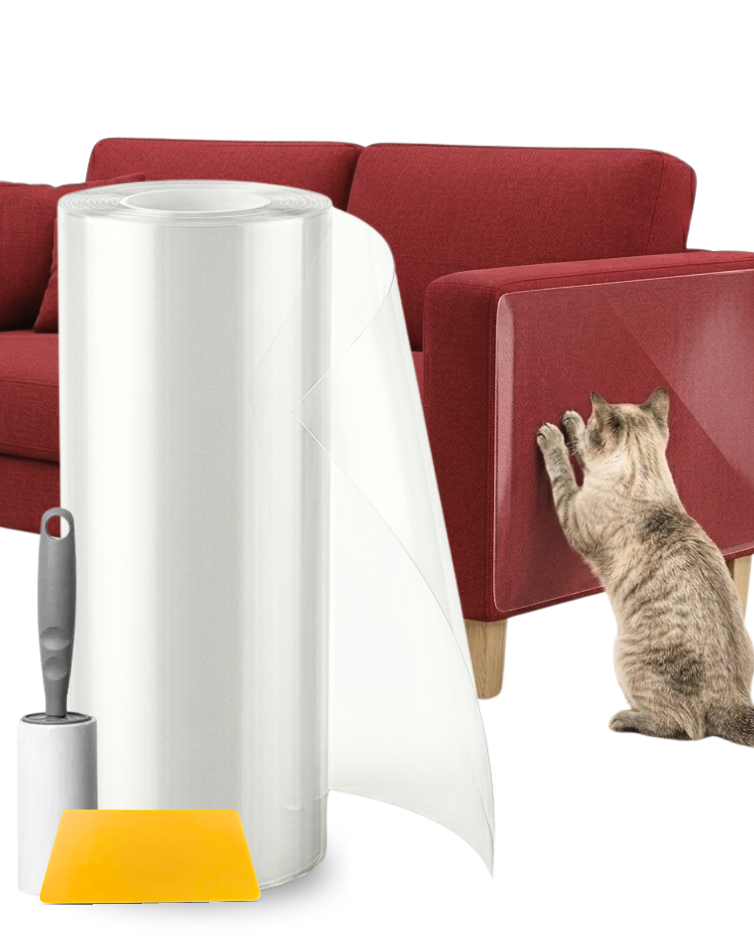 Protector Sofa Gatos Arañazos 20cm x 8m - Plastico Adhesivo Antiarañazos para Sofa y Puertas, Protector Transparente para Gatos y Perros, Fácil de Instalar
