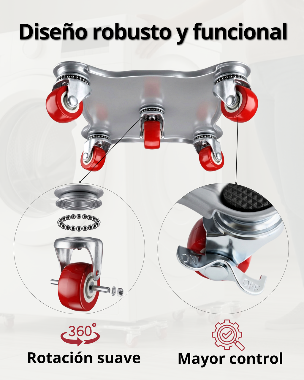 ANTEGE Kit para Mover Muebles Pesados | 4 Plataformas Acero Reforzado con 5 Ruedas 360° y 2 Frenos | Palanca Elevadora Extensible | Hasta 800 kg | Protege Parquet y Suelo