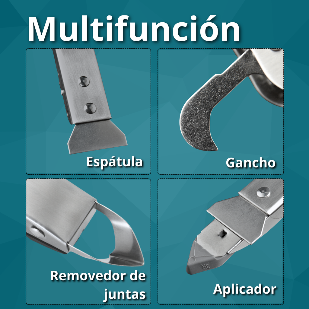 Kit Quita Silicona y Perfilador de Juntas | Herramienta de Acero Inoxidable 12 Piezas | Rascador, Espátula, Gancho y Almohadillas para Renovar Juntas de Baño, Cocina, Ducha y Lavabo