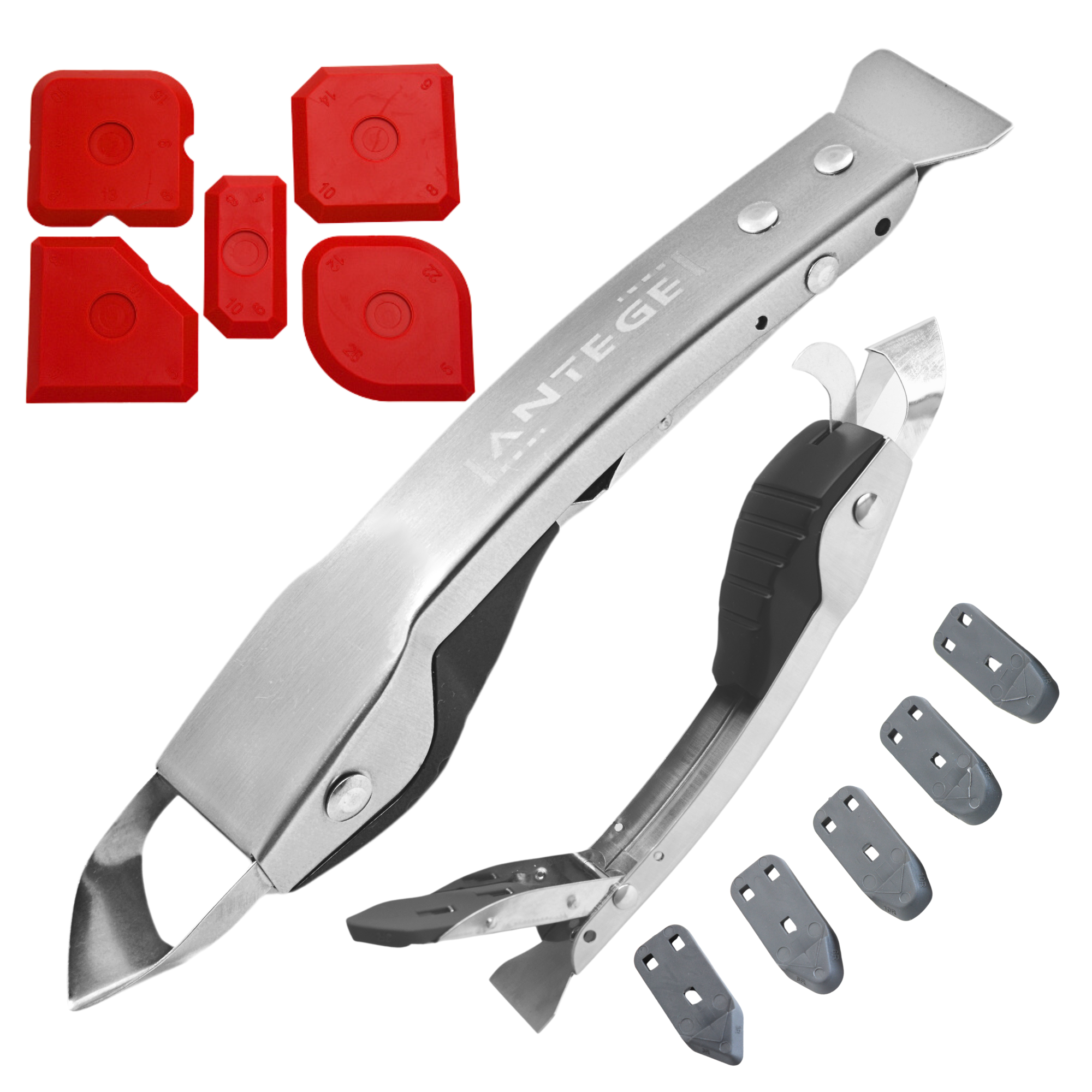 Kit Quita Silicona y Perfilador de Juntas | Herramienta de Acero Inoxidable 12 Piezas | Rascador, Espátula, Gancho y Almohadillas para Renovar Juntas de Baño, Cocina, Ducha y Lavabo