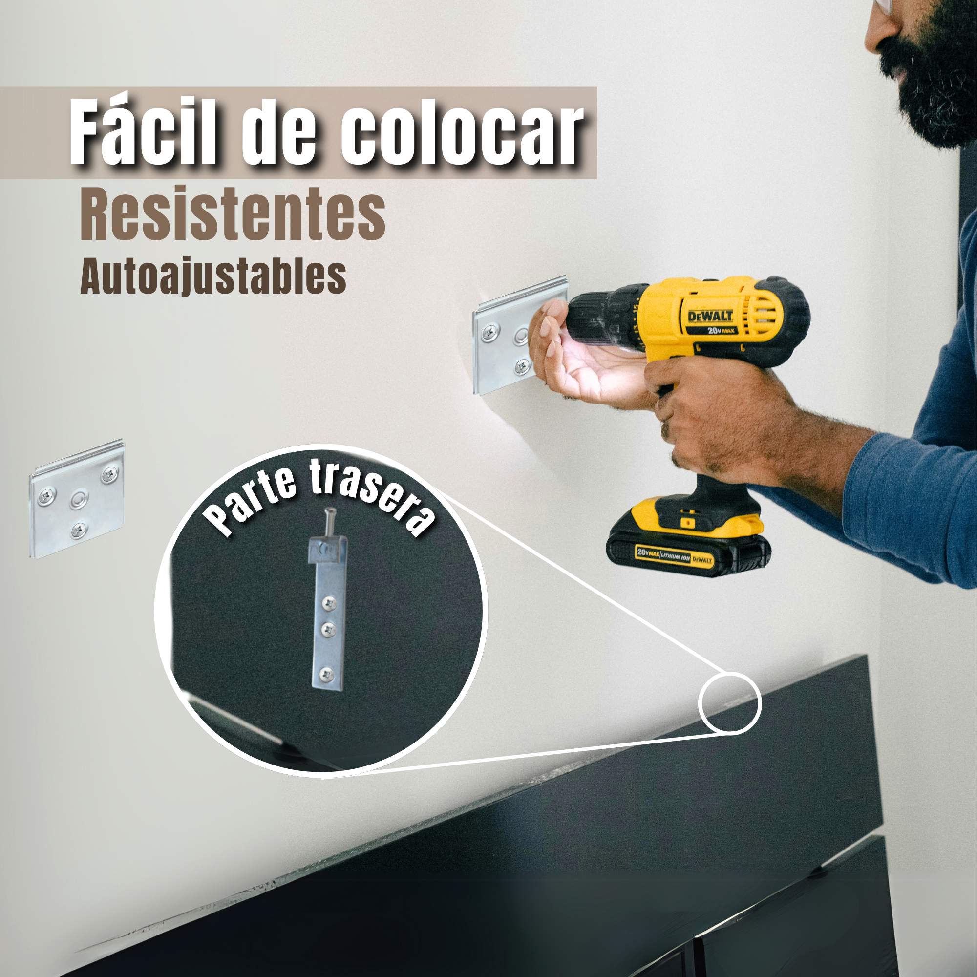 Antege Herraje Cabecero de Cama, Soporte para Colgar Cabecero de Cama y Muebles de Cocina, Colgar Cuadros en Pared, Anclaje Mueble Pared, Súper Resistente, Altura Ajustable, Pack de 6 Unidades
