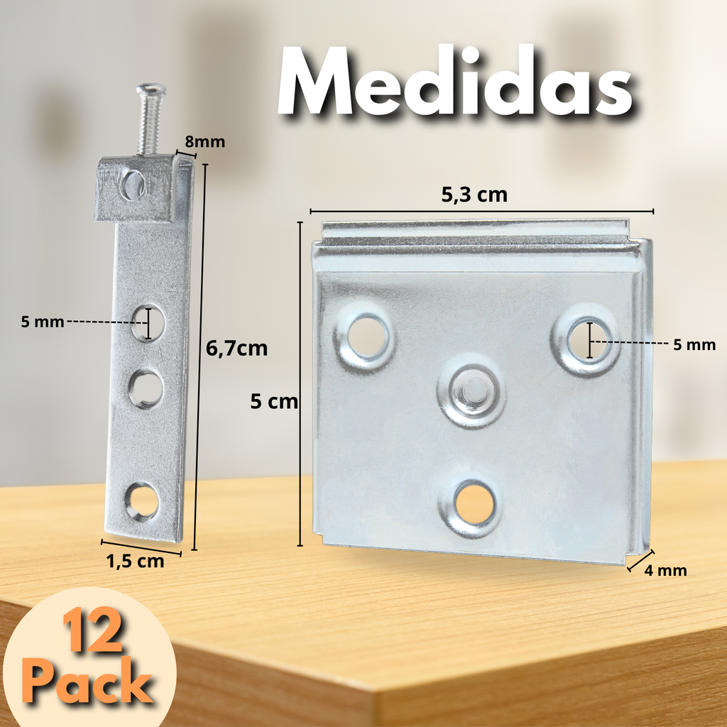 Antege Herraje Cabecero de Cama, Soporte para Colgar Cabecero de Cama y Muebles de Cocina, Colgar Cuadros en Pared, Anclaje Mueble Pared, Súper Resistente, Altura Ajustable, Pack de 12 Unidades